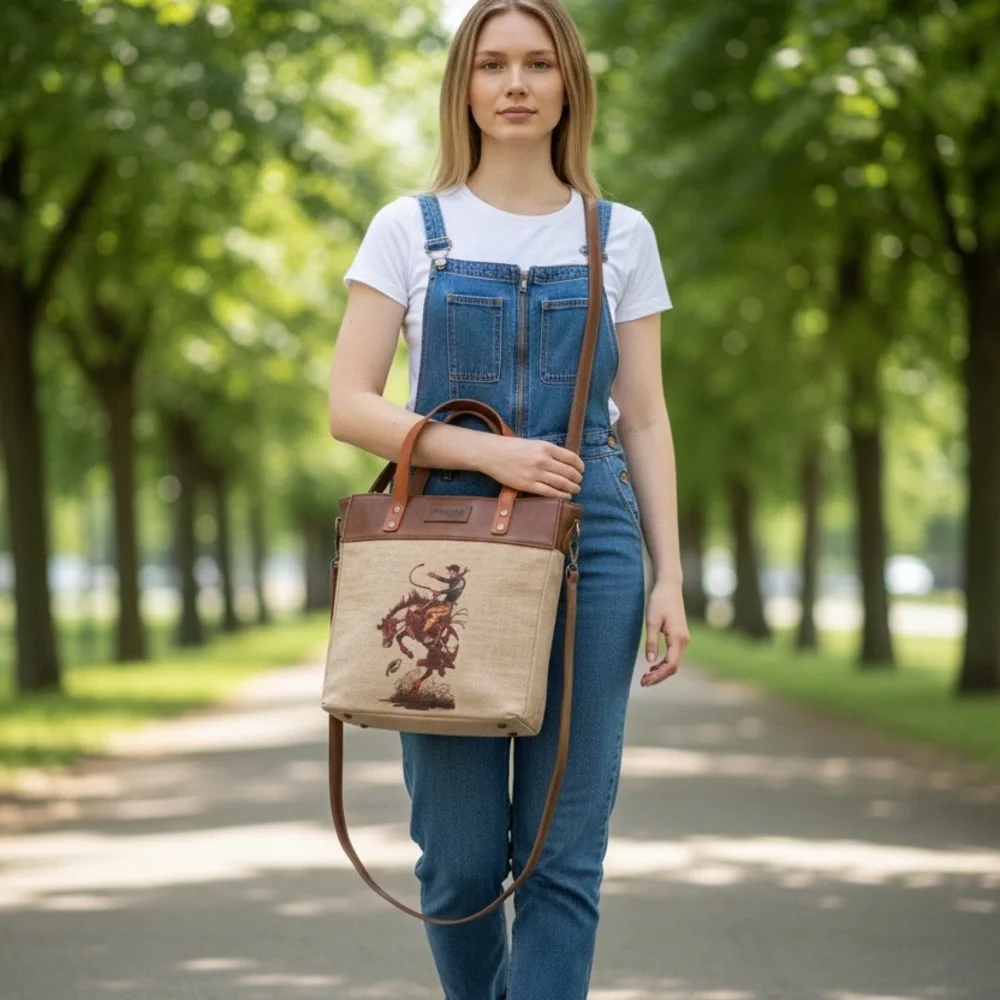 Wrangler Cowboy Print Tan and Brown Messenger Bag